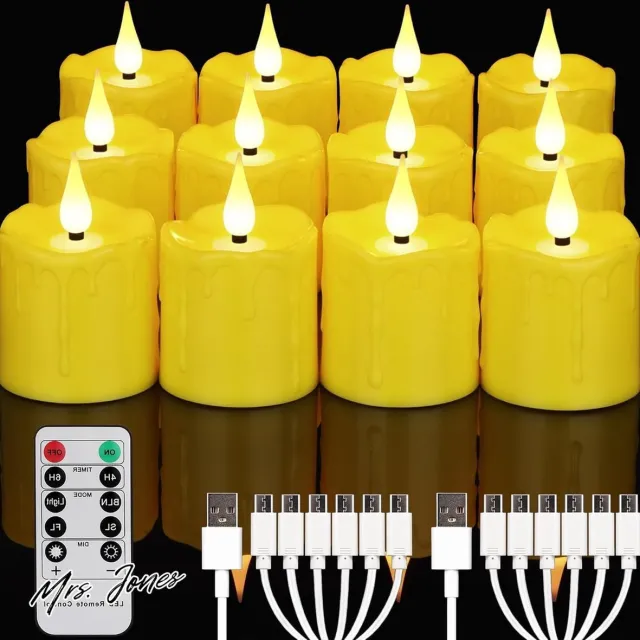 Mrs. Jones Oplaadbare LED Theelichtjes Geel Dimbaar Afstandsbediening Timer Flikkeren USB-Type-C Kabel Ø5cm . multi color