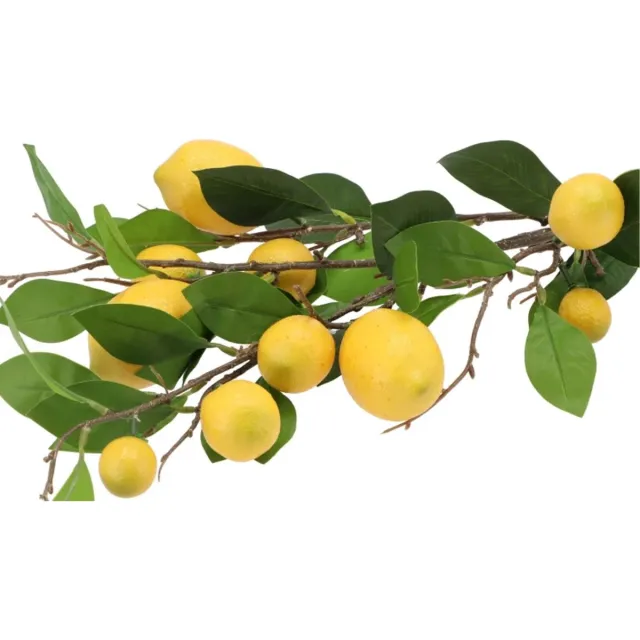 DK design Kunstbloem citrusfruit tak citroen - 2x - 90 cm - geel - losse steel - Kunst zijdebloemen