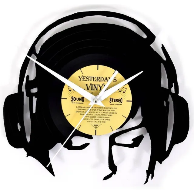 Yesterdays Vinyl Vinyl Wandklok Koptelefoon - DJ - Klok - LP – 24,5 CM zwart