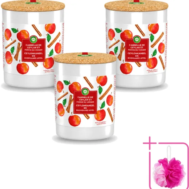 Air Wick 3 x Air Wick - Geurkaars - Kaneel & Boomgaard Appel - 35 Uur Brandduur - Bulkverpakking - Geurkaars - Douchemop - Kaneel Rood