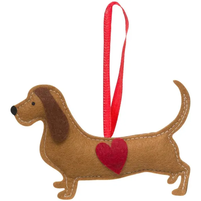 Feeric lights & Christmas Teckel-kerstversiering van dennenhout met hartje van vilt, 13 cm modèle b