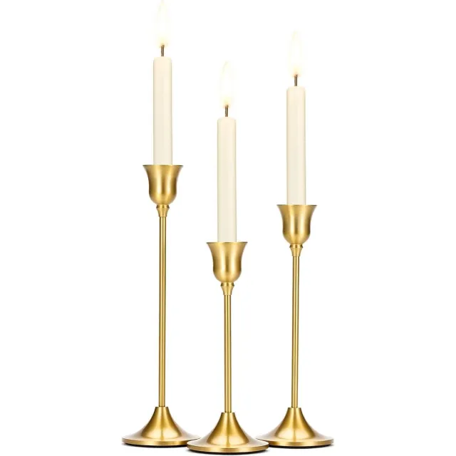 Ibenzoa Set van drie metalen kandelaars voor stijlvolle tafel- en feestdecoratie goud
