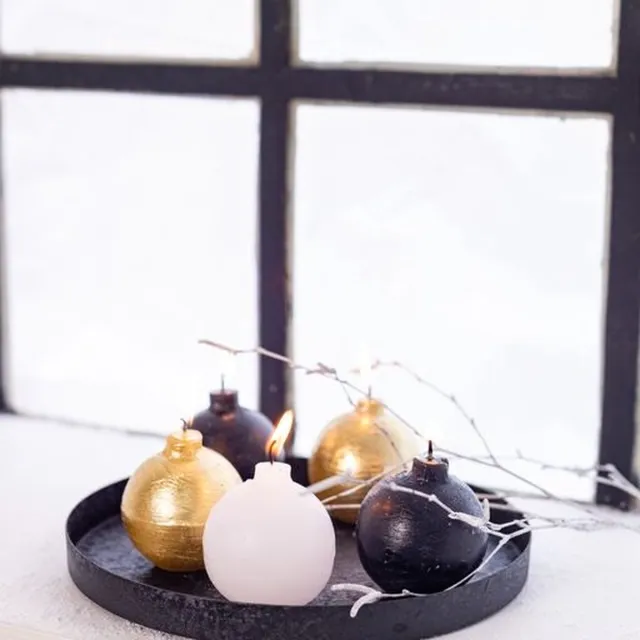 Home Society Candle Ball Black, Silver , White 6x6x6cm - Set van 3 stuks Zilver