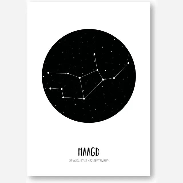 MOODZ design Sterrenbeeld poster Maagd | A3 formaat | zwart-wit | MOODZ design