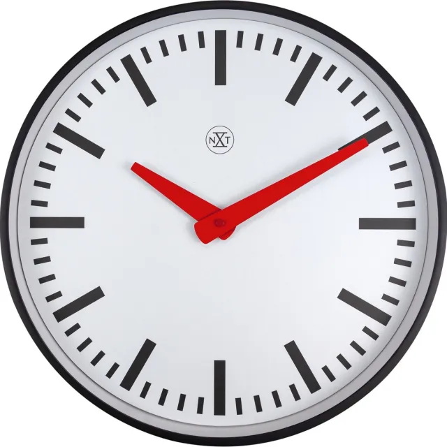 NeXtime Stationsklok - 25.5cm - Stille wandklok - Wit - nXt by NeXtime - "Newcastle" zwart