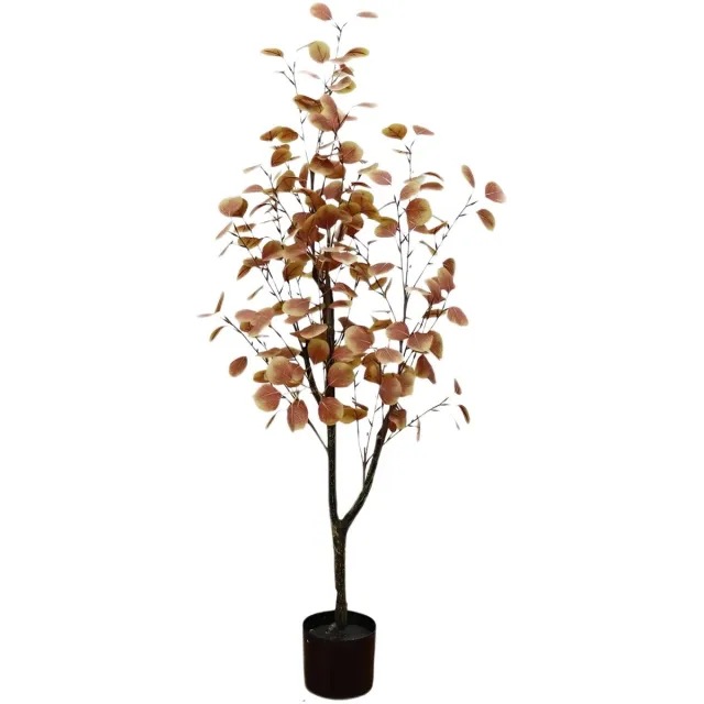 Happiq Kunst Eucalyptus Boom 120cm - Groen en Oranje Kunststof in Pot - voor woonkamer en herfstdecoratie - 180 cm