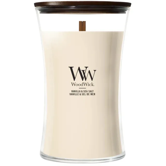 Woodwick Hourglass Large Geurkaars - Vanilla & Sea Salt - 130 branduren Roze