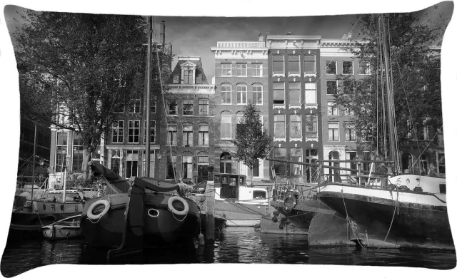 Velits outdoor Sierkussen - Buitenkussen Amsterdam Grachten Dutchies Waterafstotend Bootkussen - Zwart En Wit - 60 Cm X 40 Cm