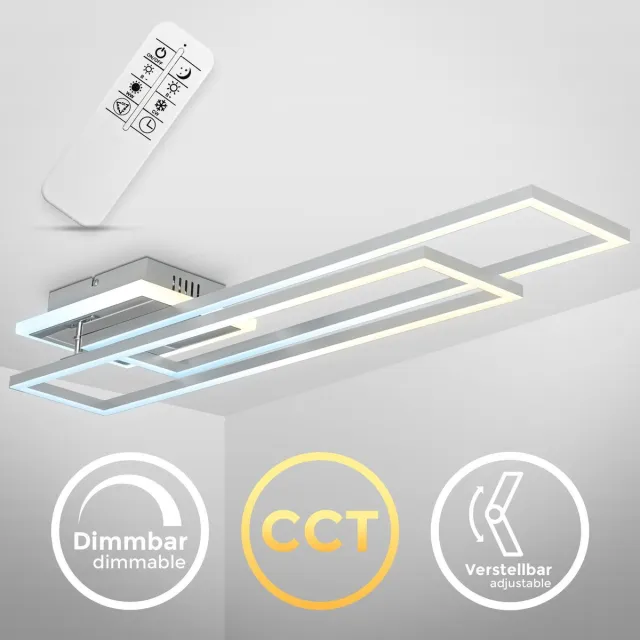 B.K.Licht Plafondlamp - led frame lamp dimbaar - draaibaar - CCT - instelbare kleurtemperatuur - timer - met afstandsbediening - plafonniére - metaal - 40W aluminiumkleuren