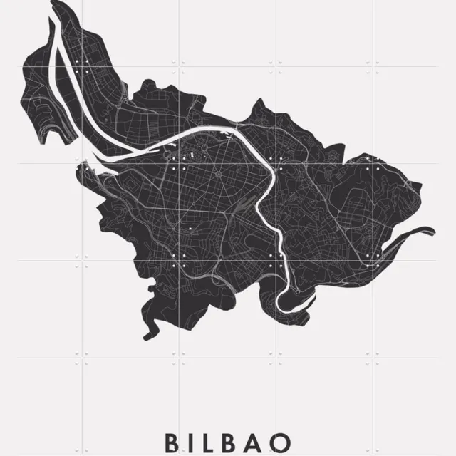 IXXI Bilbao City Map, Kunst in Kaart - 100 x 140 cm - Grote wanddecoratie en posters - Grafisch Ontwerp, Minimalisme, Line art, Abstract, Woonkamer Zwart en wit / Monochroom / Zwart