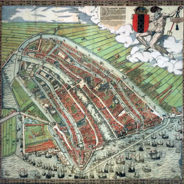 Cornelis Anthonisz Amsterdam 750 jaar Poster Plattegrond Historisch Amsterdam - Cornelis Anthonisz - 1544 Volledig gekleurd