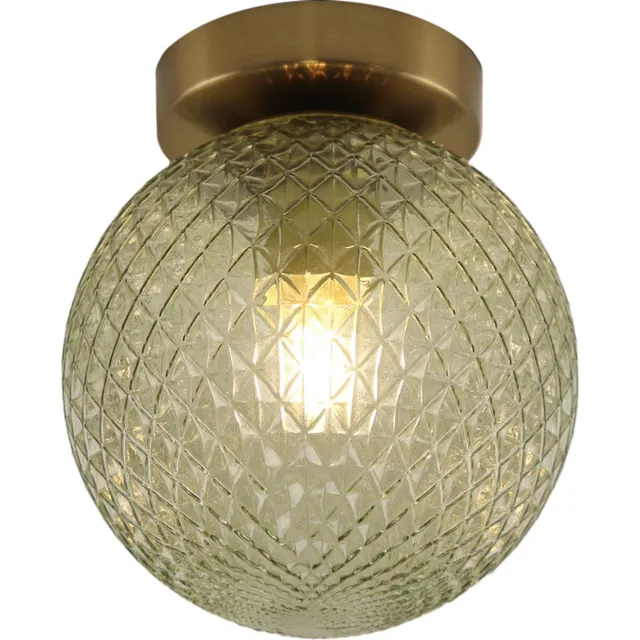 Olucia JOHNSON - Plafondlamp - Groen / Messing - Vorm: Bol