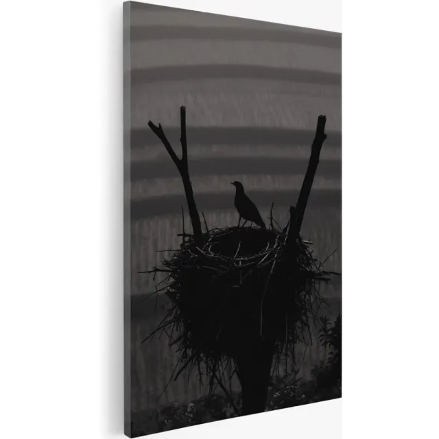 Saammp Canvas Schilderij - Vogel bij nest - Bloemen - 100x150 - Foto op canvas - Wanddecoratie - Muurdecoratie Woonkamer - Kantoor Decoratie Multicolor