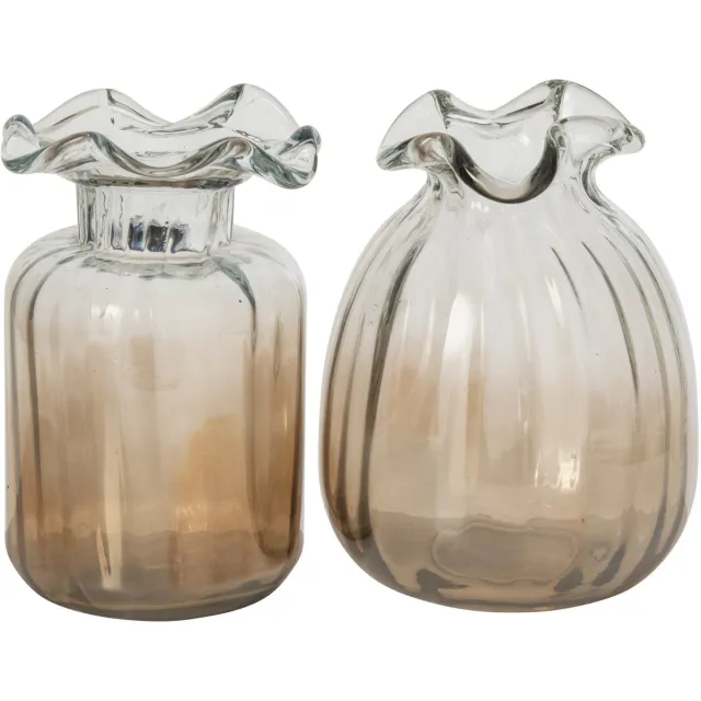 J-Line Gerookte vaas - glas - roest/transparant - assortiment van 2 Bruin