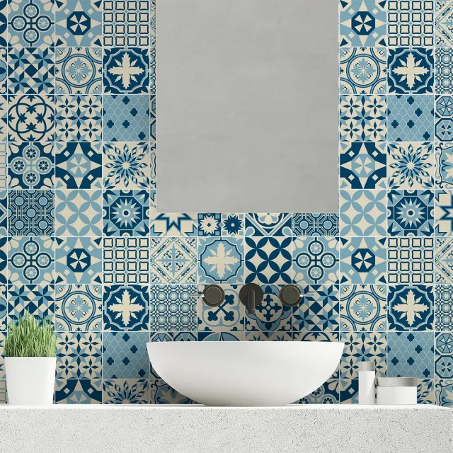 Ambiance Sticker Zelfklevende tegelmuurstickers voor keuken en badkamer - 30 ORAVA Azulejo tegelstickers - 30 stickers 20x20cm Multi color