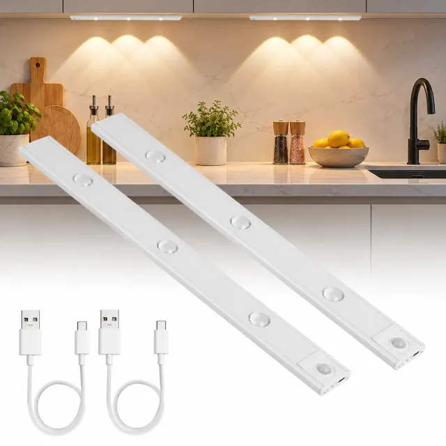 LOVHAUS 2 Stuks LED Kastverlichting – Bewegingssensor – Dimbaar – 3 Lichtkleuren – USB Oplaadbaar Wit