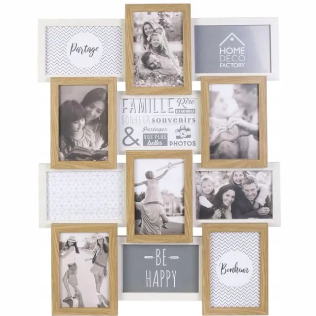 HowHomely LIVO Multiframe Wit Hout MDF voor 12 Foto's - Stijlvol en Modern Wit, Houtkleur
