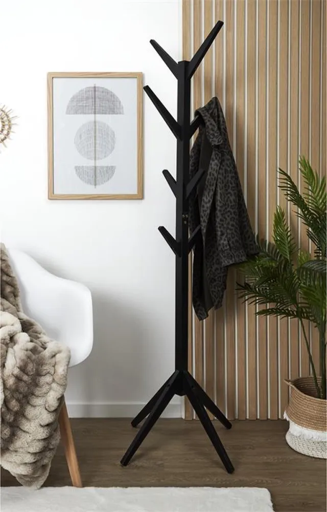 CASA DI ELTURO Staande kapstok met 8 armen Wood – Zwart – H175 x B62 cm