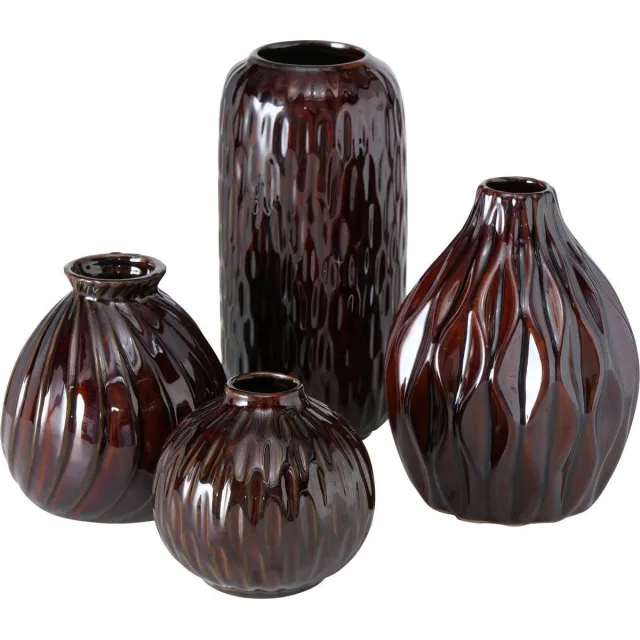 Boltze Vaas - 4set - Bruin - Aardewerk - 19cm - Ø 11cm