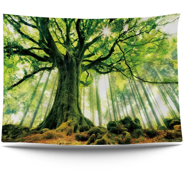 Ulticool Wandkleed 200x150 cm – Boom Natuur Bos Regenwoud – Met Bevestigingspinnen - voor Binnen / Buiten - Tuinposter Wandtapijt Decoratie Posters Groen Veelkleurig