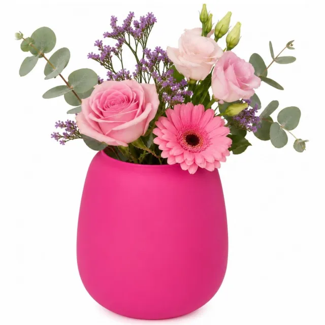 Plume Living Vaas Amelie - mat fuchsia roze - D18 x H20 cm - glas - bloemenvaas - voor stelen en boeketten