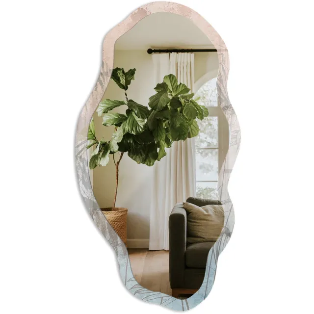 TULUP Plantenontspanning Spiegel - Roze Stijlvolle Wandspiegel - Organische Spiegel - Slaapkamer, Woonkamer, Badkamer - Aquarel - 45x90 cm - Totale afmeting 52x97 cm Plantaardige Ontspanning, Roze
