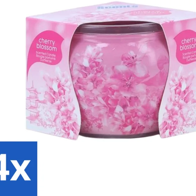 At Home 4 x At Home - Scents - Geurkaars - Cherry Blossom - 70 g - Geurkaars Cherry Blossom - Kersenbloesem Geur - Thuis Geur - Rustgevende Geur - Geur Sfeer Roze