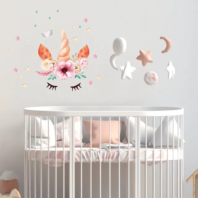 Ambiance Sticker Muurstickers - Eenhoornbloemen - Transparante achtergrond - 40x40cm Multi color