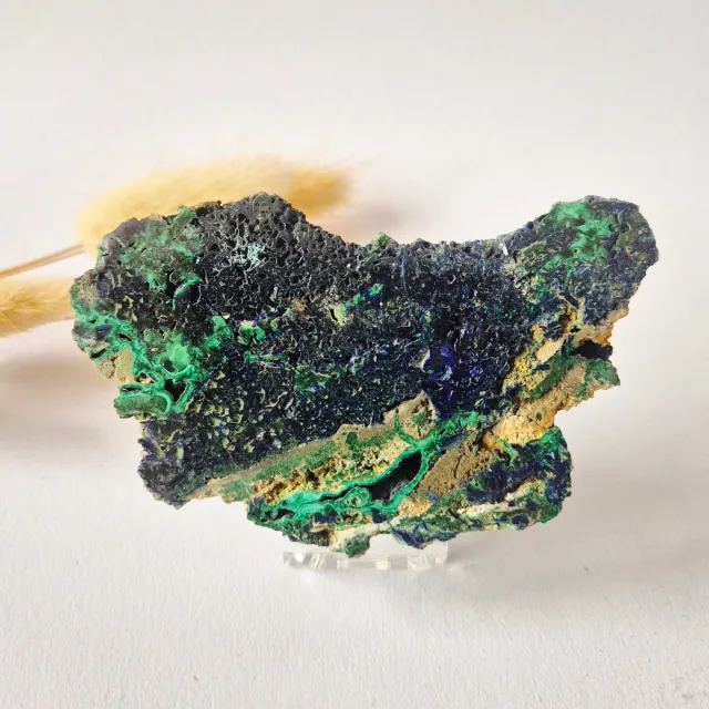 Moonlight Gemstones Azuriet met Malachiet Schijf 115g – Natuurlijk Mineraal Specimen Meerkleurig