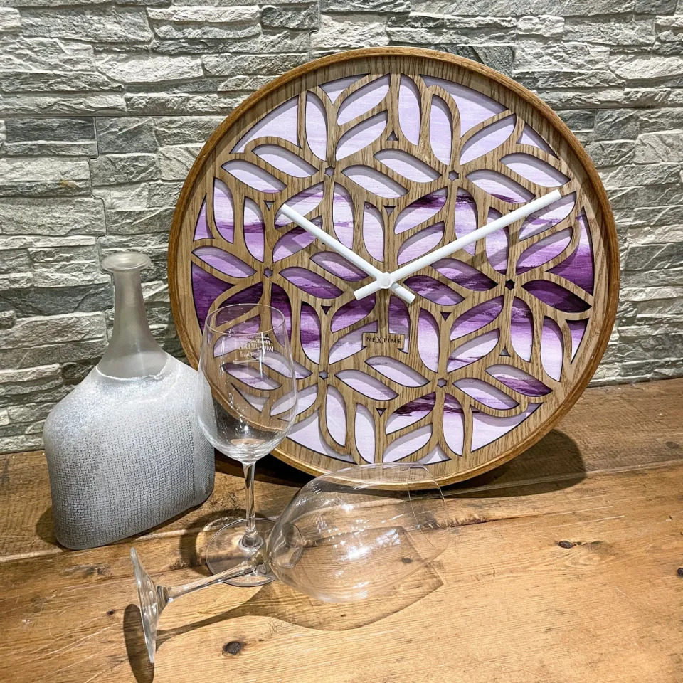 NeXtime Wandklok 40 cm - Geruisloos - Paars - Hout - "Yogi", foto 5