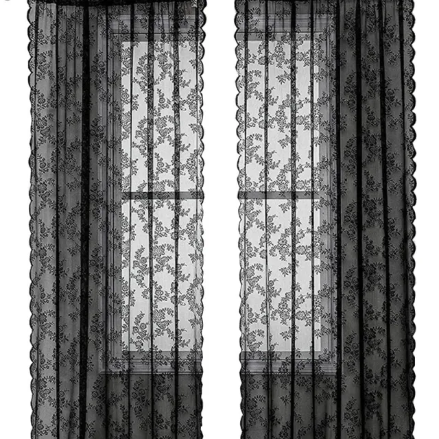 Inf Zwarte kantgordijnen 2 stuks Black