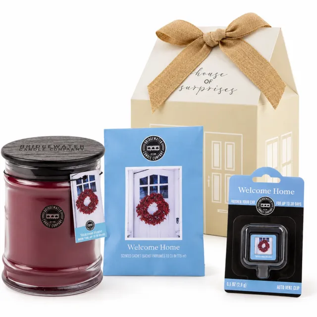 Bridgewater Welcome Home - Geurkaars - Geurzakje - Autoparfum - Luxe Geschenkverpakking - 3-delige Geurset - Cadeauset Wijnrood/Burgundy