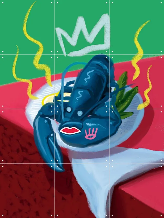 IXXI Lobster Blue, Pop-art by Tadej - 60 x 80 cm - Grote wanddecoratie en posters - Pop art, Kleurrijk, Speels, Illustraties, Digitale Kunst, Keuken Blauw