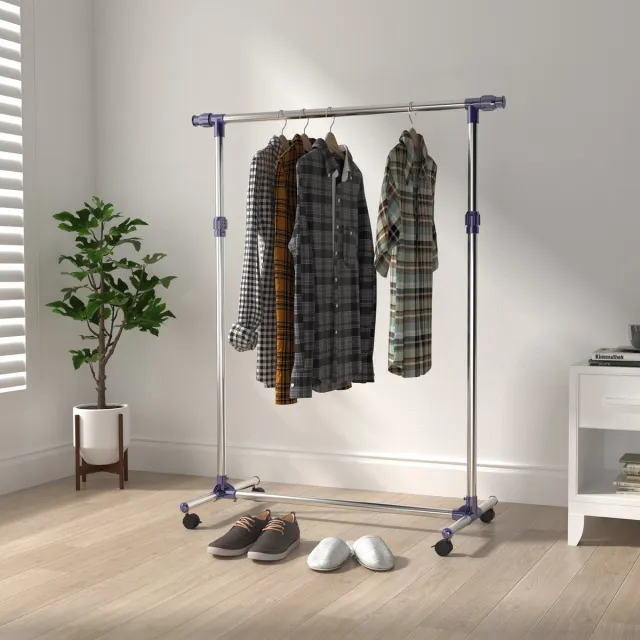 MODENUIT Kledingrek – Verstelbaar Met Wielen – 86-160 x 45 x 95-170 cm – RVS en Kunststof – Zilver – Met Remmen