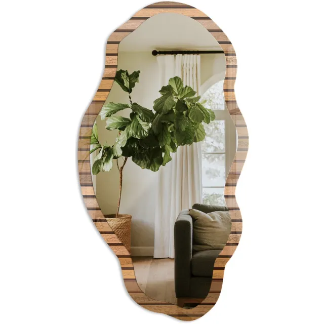 TULUP Warme Lijnen Spiegel - Bruin Stijlvolle Wandspiegel - Organische Spiegel - Woonkamer, Kantoor, Hal - Rustiek - 45x90 cm - Totale afmeting 52x97 cm Warme Lijnen, Bruin