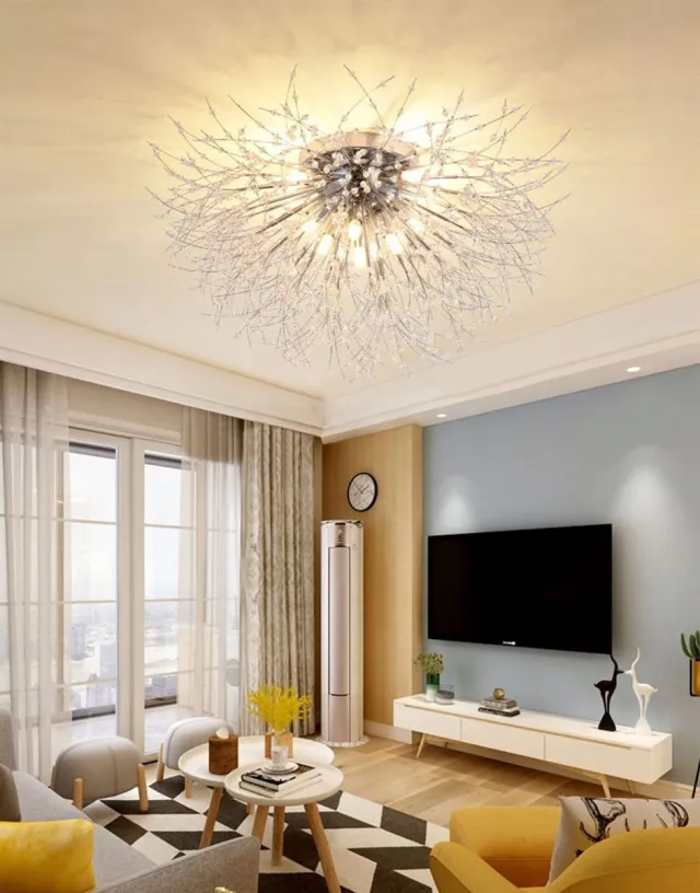 Goeco Plafondlampen-Kristallen-kroonluchter-6 lampen-G9-moderne-LED-vuurwerkplafondlamp-Ø 50 cm-silver-plafondverlichting-voor slaapkamer- （Bevat geen lichtbron） Goud-6 lampkop