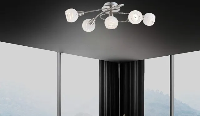 Trango 5-vlam 1001-52SD plafondlamp * OLIVIA * incl. 5x 3-traps dimbare LED lamp 3000K warm wit, plafondspot in RVS look met design glazen lampenkappen, woonkamerlamp, spotjes 5-vlams Mat nikkel