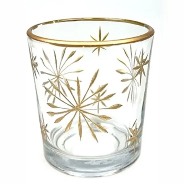 Meander Windlicht glas met goudkleurig sterren Ø6x8cm Zie foto