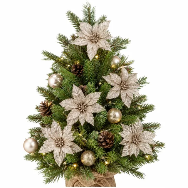 Cosy&Trendy Cosy & Trendy Decoratie rozen bloemen - 24x st - champagne - glitter - op clip - 8 cm - kerstversiering
