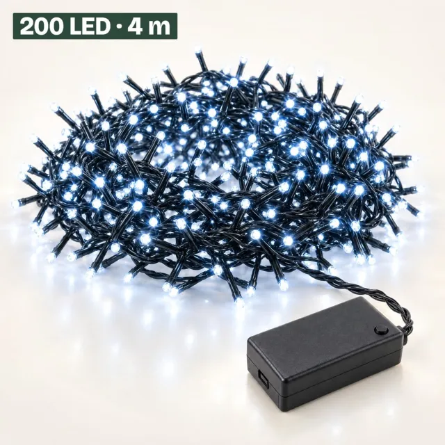 Levano Kerstverlichting Wit 200 LED 4 m - Kerstverlichting op Batterij - Clusterverlichting Kerstboom - Lichtsnoer Binnen - Kerstlampjes - LED Lampjes op Batterijen - Lichtslinger - Kerstboomverlichting - 8 Lichtfuncties - Timer