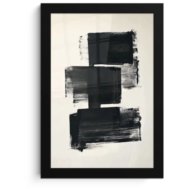 FrameYourWall Poster in lijst - Fotolijst 20x30 cm - Posters - Rechthoeken - Penseelstreken - Abstract - Zwart - Posterlijst zwart - Decoratie - Wanddecoratie woonkamer - Muurdecoratie slaapkamer