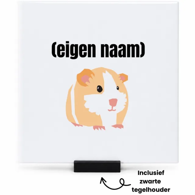 Hacebo cavia met eigen naam tegeltje met tegelhouder - Cavia - iemand die cavia's heeft - tegeltjes met tekst - cavia liefhebber - dieren - cadeau - verjaardag - kado - spreuktegels - 15x15 CM Wit