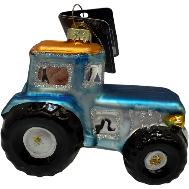 Decoris Crazy kerstboom hanger Tractor kleur blauw blauw, zilver, zwart