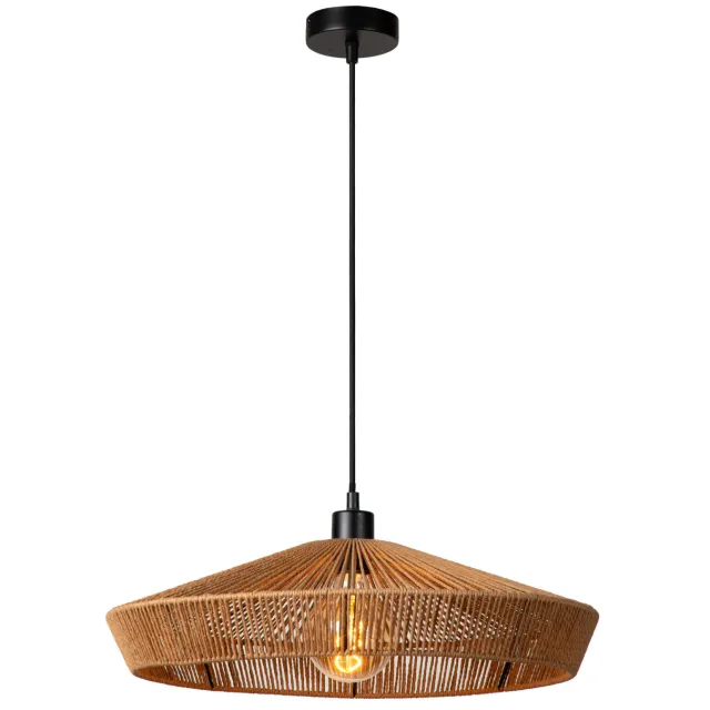 Lucide YUNKAI - Hanglamp - Ø 50 cm - 1xE27 - Licht hout Licht hout, Zwart