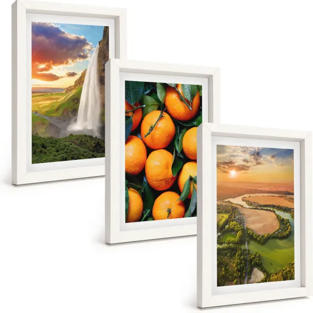 TULUP 3-Delige Schilderij Set - Waterval Bergen Sinaasappels Italiaans Landschap Zonsondergang - 20x30 - Moderne Wanddecoratie - Woonkamer - Decoratieve Schilderijen Witte lijst