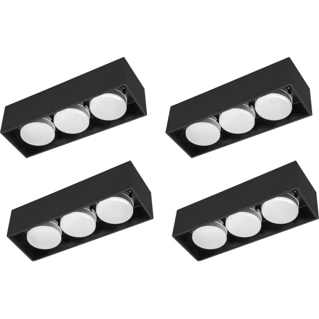 LED's light by Shada Cube Plafonniere met 3 lichtpunten - Draaibaar licht - Staal - 30 x 8 cm - GX53 - Zwart - 4PACK - Plafonnieres - Plafoniere slaapkamer - Plafondlamp - Plafondlampen - Badkamerlamp - Plafond lamp
