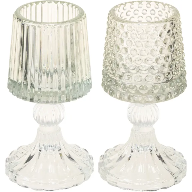 BLiving.nl B Living - theelichthouder op voet 'lulu' - transparant - set van 2 - h15xd8,5 cm