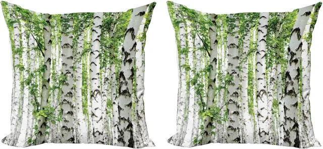 ABAKUHAUS Decoratieve kussenhoes met bosmotief, 2 stuks, dieren-natuur-zomer, 60x60 cm, witgroen