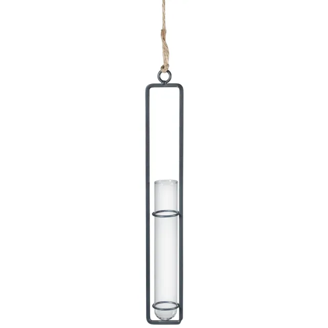 QUVIO Hangend vaasje met metalen frame - 2,5 x 27 cm Transparant