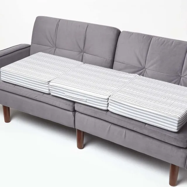 Homescapes Bankkussen 150 x 50 cm voor 3-zits grijze strepen - Groot orthopedisch zitkussen Grijs-Wit